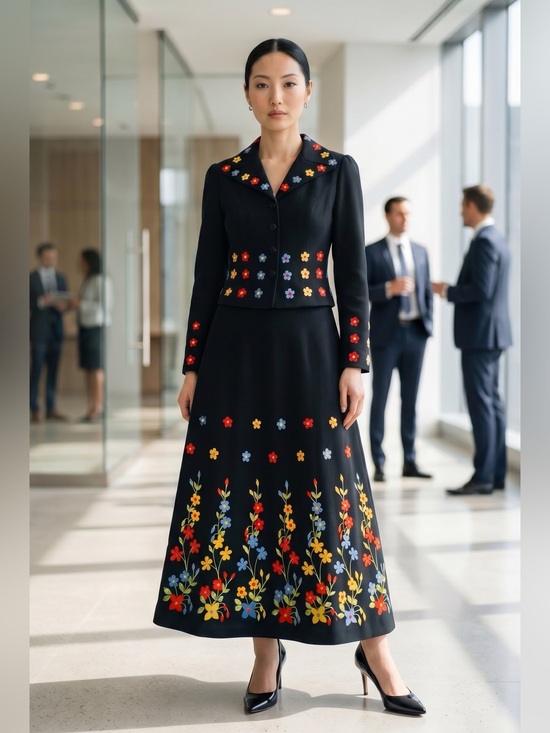 Dress Maker Tel 26 Dresses & Skirts - Black Mid-Century 2 Piece ‘Art to Wear’ Dressmaker Tel 26 Embroidered Suit